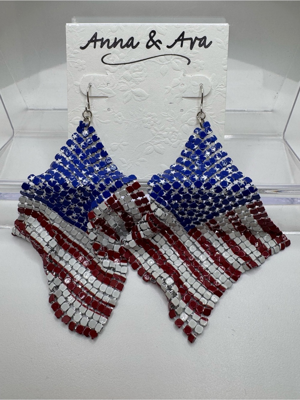 Anna & Ava Patriotic Red White Blue Flag Drop Earrings NWT